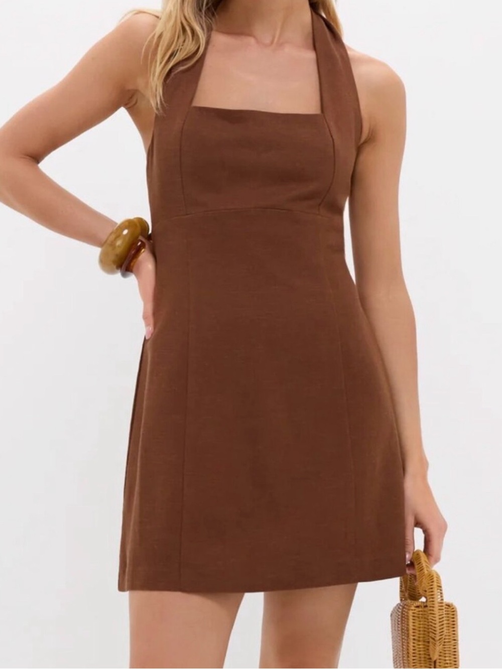 HYACINTH HOUSE NWT  Brown Linen Balliet Mini Dress size Large